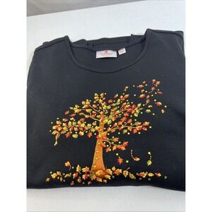 Quacker Factory Women's Black Artsy Fall Embroidered and Rhinestone Top Size 2X
